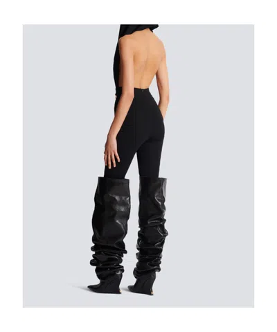 Balmain Draped Bodysuit With Hood In Black