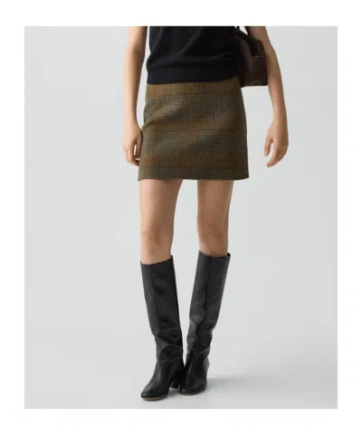 Theory A-line Mini Skirt In Plaid Wool-cashmere In Brown