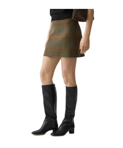 Theory A-line Mini Skirt In Plaid Wool-cashmere In Brown