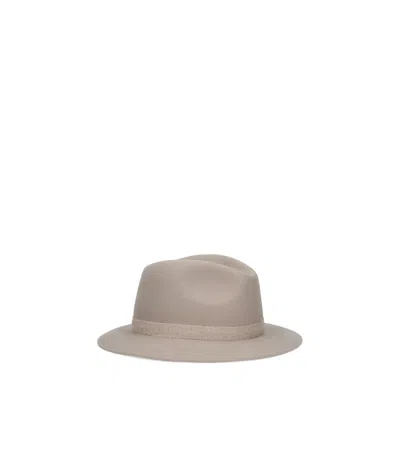 Borsalino Wide Brim Hat Grosgrain Ribbon In Gray