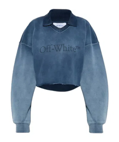 Off-white Cropped Blue Washed-effect Sweatshirt In Blue