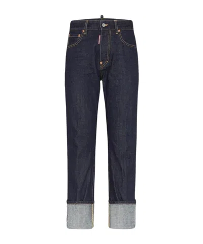 Dsquared2 Logo Patch Straight-leg Jeans In Blue