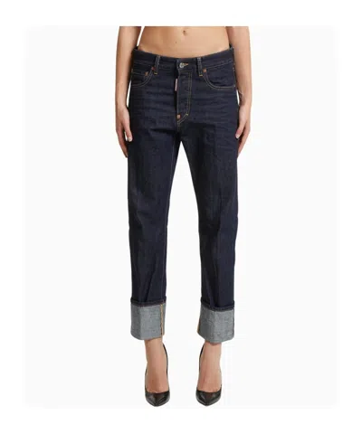 Dsquared2 Logo Patch Straight-leg Jeans In Blue