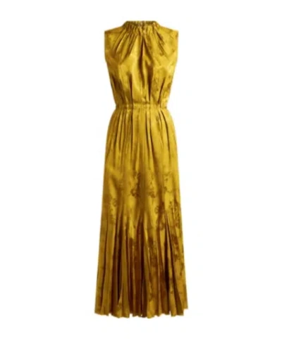 Etro Leafy Jacquard Sleeveless Midi Dress In Yellow