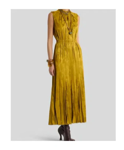 Etro Leafy Jacquard Sleeveless Midi Dress In Yellow