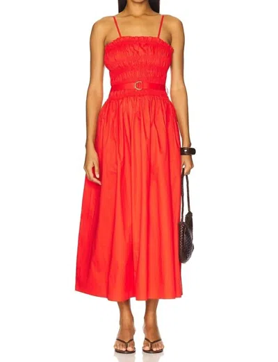 Karina Grimaldi Panama Smocked Midi Dress In Naranja In Red