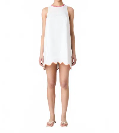 French Connection Alexis Poplin Scallop Hem Dress In White/fushia In White