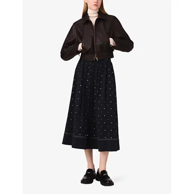 Maje Womens Bruns Cropped Smocked-waist Leather Jacket In Brown