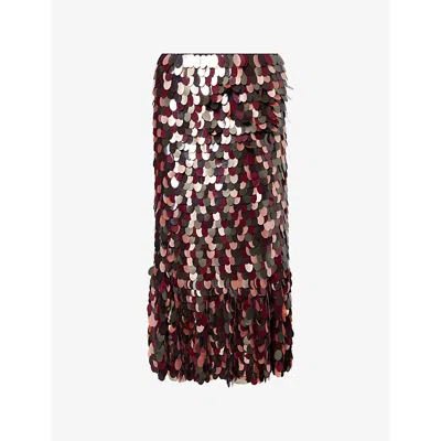 Dries Van Noten Textured Wrap Skirt With Herringbone Sequins In Burgundy
