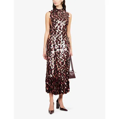 Dries Van Noten Textured Wrap Skirt With Herringbone Sequins In Burgundy