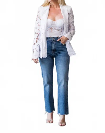 Frame Ruler Crop Jeans In Stash Destructed Fray In Blue