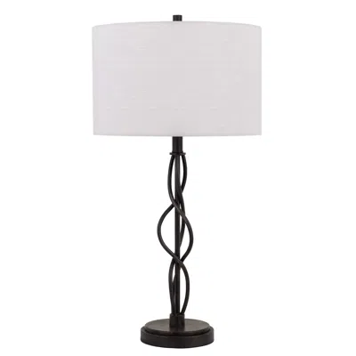 Hivvago Round Fabric Shade Table Lamp With Metal Spiral Design Base,white And Black In Black