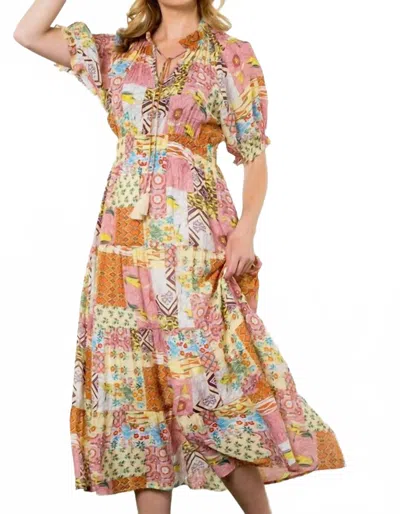 Thml Floral Quilted Pattern Midi Dress In Cream In Multi