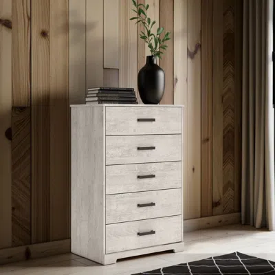 Hivvago Shawn Tall Dresser Chest, 5 Drawers, Black Handles, Light Gray 46 Inch In Neutral