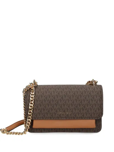 Michael Kors Textured Pvc And Polyester Shoulder Bag In Brown