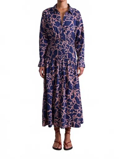 Apiece Apart Sophia Smocked Shirt Dress In Large Lace Floral Navy In Blue