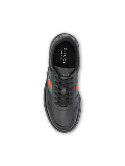 Gucci Men Black Sneakers With Web Detail And Oversized Sole In Leather Man In Black