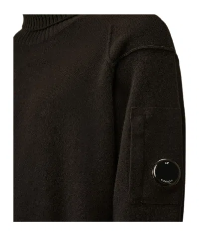 C.p. Company Lambswool Turtleneck With Ribbed Detailing And Lens Pocket In Black