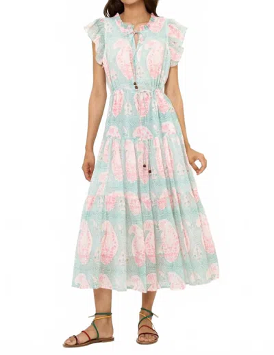 Oliphant Cinched Flirty Midi Dress In Samode Green In Multi