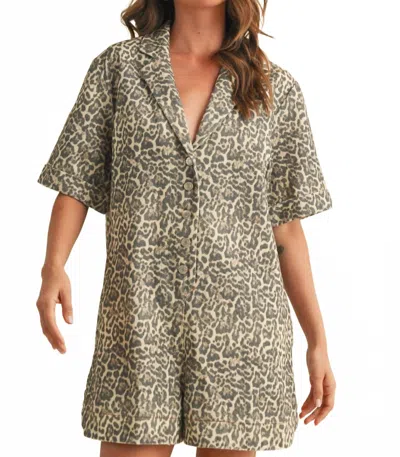 Miou Muse Playing For Keeps Romper In Leopard Print In Gray