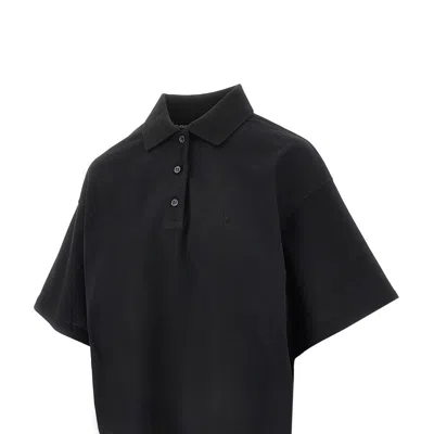 Saint Laurent Black Oversize Polo Shirt With Classic Collar And Tonal Logo Embroidery On The Front In Cotton Pique In Brown