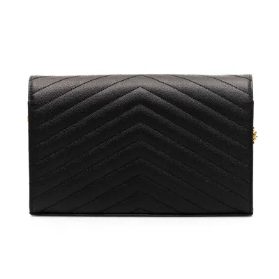 Saint Laurent 'cassandre' Leather Wallet On Chain In Black