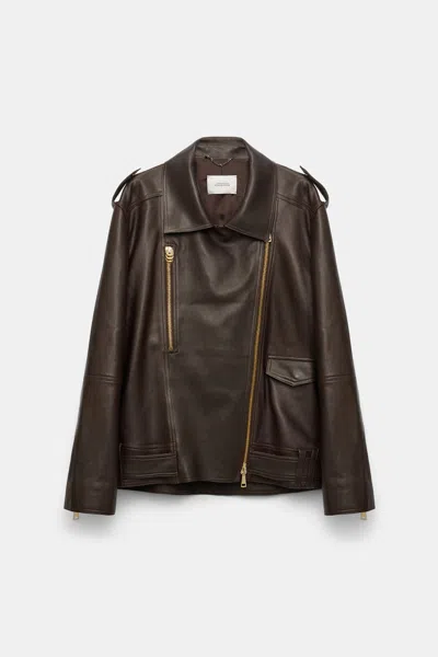 Dorothee Schumacher Sleek Statement Zip-up Jacket In Brown