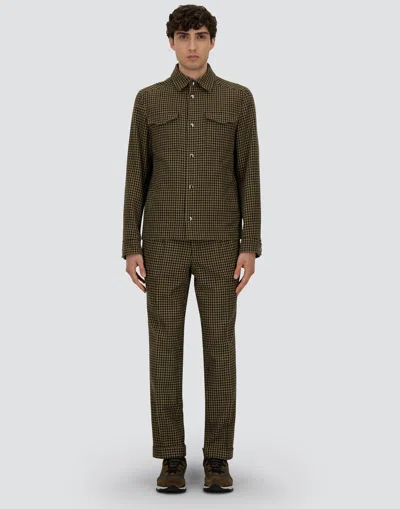 Herno Trousers In Houndstooth Wool And Cotton In Green