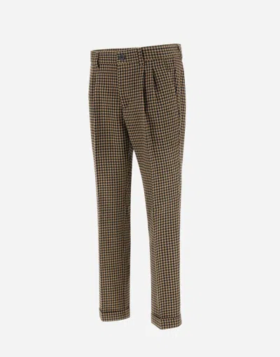 Herno Trousers In Houndstooth Wool And Cotton In Green