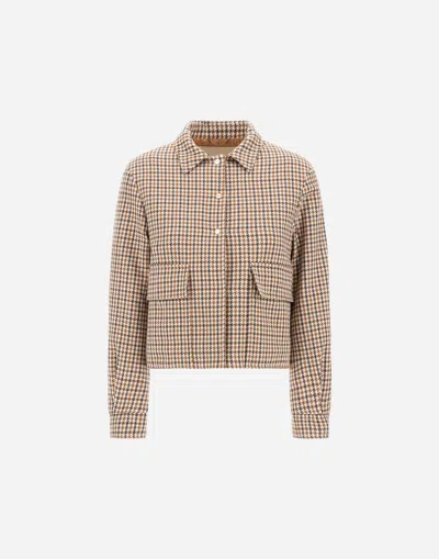 Herno Wool Cotton Houndstooth Shacket In Neutral