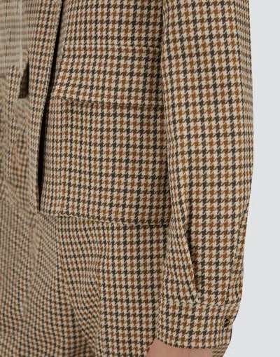 Herno Wool Cotton Houndstooth Shacket In Neutral