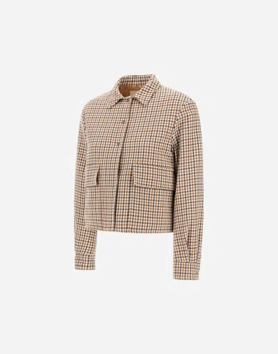 Herno Wool Cotton Houndstooth Shacket In Neutral