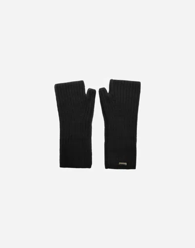 Herno Gloves In Cob Stitch Carded Wool In Black