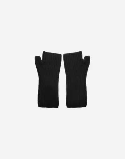 Herno Gloves In Cob Stitch Carded Wool In Black