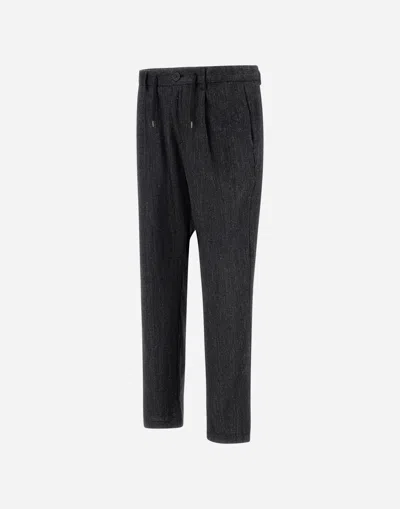 Herno Trousers In Herringbone Wool Flannel In Black