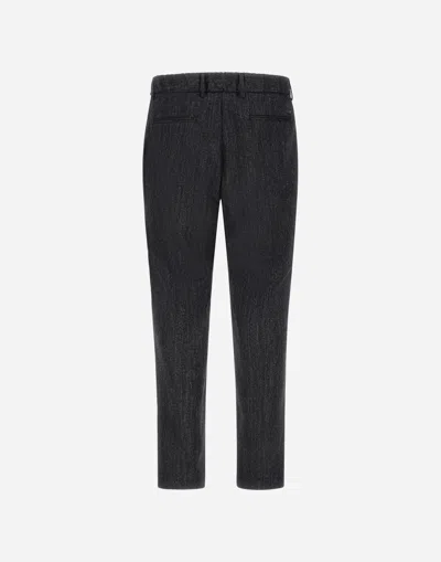 Herno Trousers In Herringbone Wool Flannel In Black