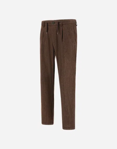 Herno Trousers In Herringbone Wool Flannel In Brown
