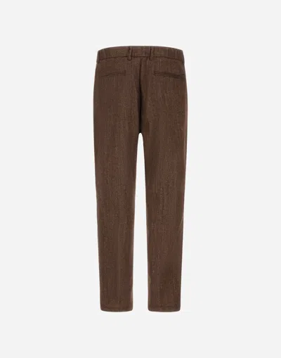 Herno Trousers In Herringbone Wool Flannel In Brown