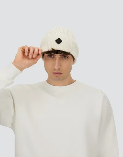 Herno Beanie In Ribbed Merino Wool In White