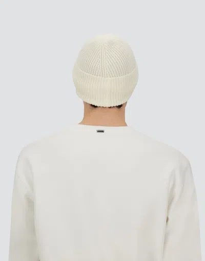 Herno Beanie In Ribbed Merino Wool In White