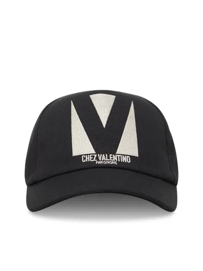 Valentino Garavani Cotton Baseball Cap With Embroidery And Curved Brim In Black