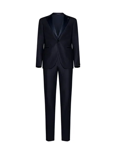 Tagliatore Blue Single-breasted Jacket With Logo Charm In Wool In Blue