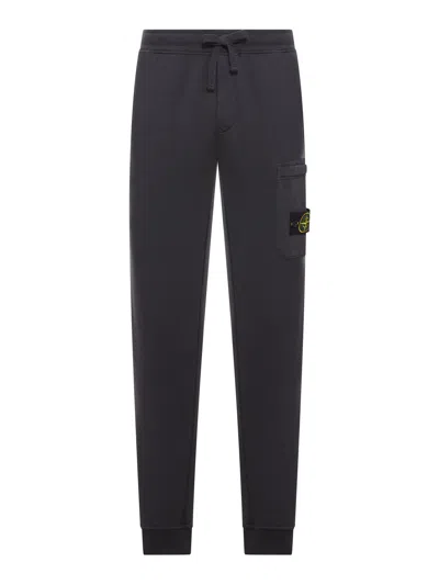 Stone Island Brushed Cotton Joggers With Adjustable Drawstring And Side Logo Badge In Gray