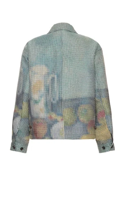 Vowels Abstract Fruit Zip Up Work Jacket In Blue