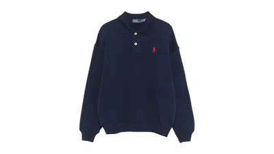 Pre-owned Polo Ralph Lauren Women's Collar Fleece Pullover In Navy Blue