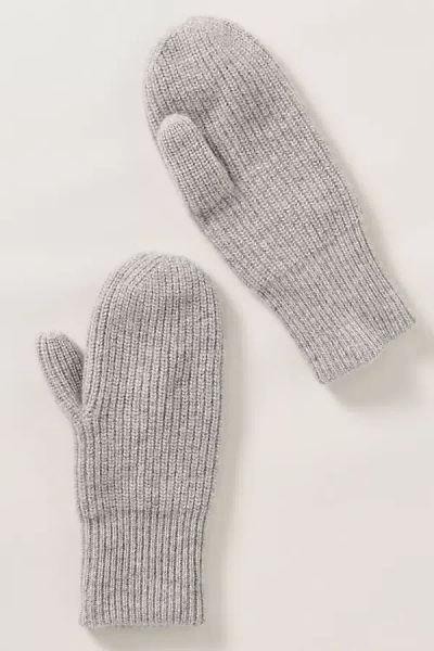 White & Warren Cashmere Ribbed Mittens In Gray