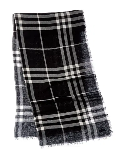 Burberry Wide Check Wool Scarf In Black