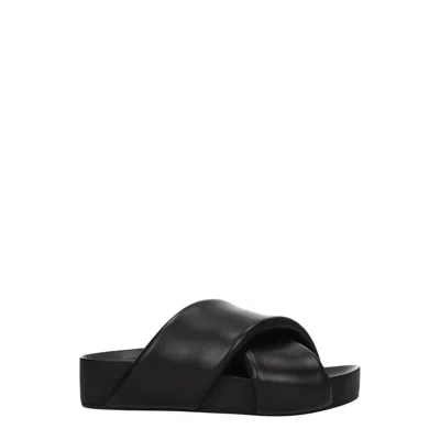 Jil Sander Black Slides With Padded Crossover Straps In Leather In Black