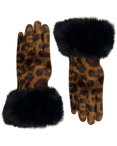 Marcus Adler Cheetah Print Velvet Gloves With Faux Fur Trim In Animal Print