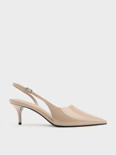 Charles & Keith - Patent Stiletto-heel Pointed-toe Slingback Pumps In Brown